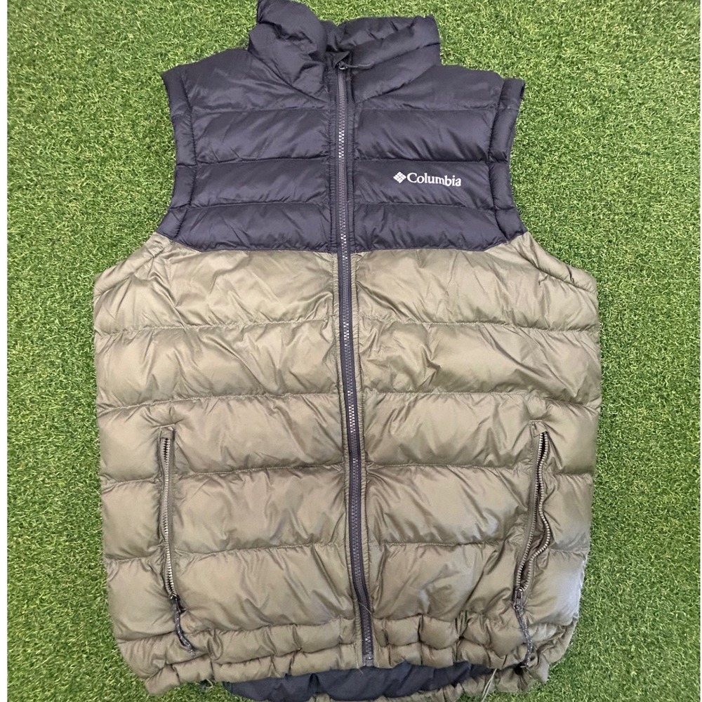 Columbia Mens Puffer Vest Black Olive Green Full Zip Quilted Outdoor Medium